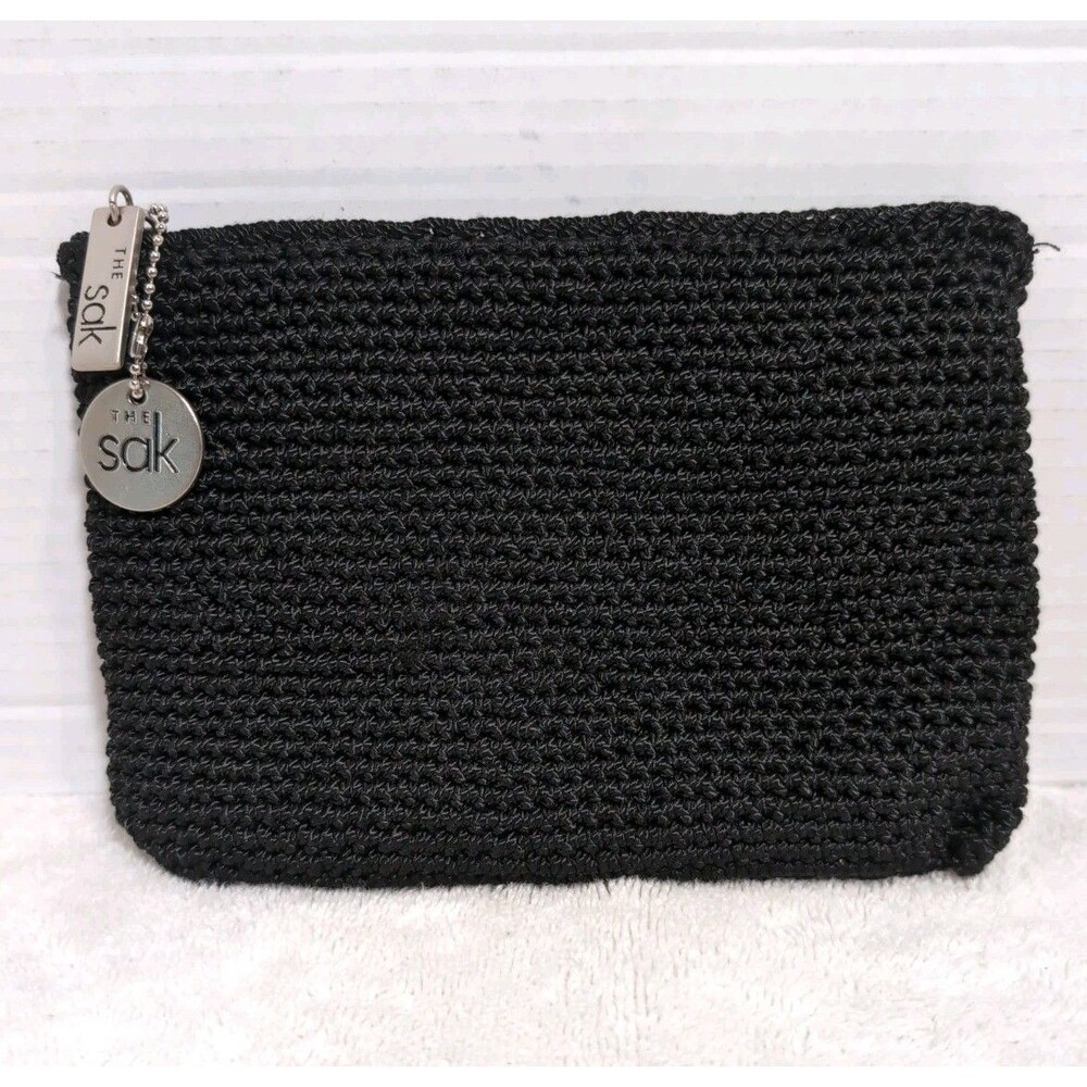 THE SAK MINI PURSE/CLUTCH WITH ZIPPER CLOSURE INSIDE POCKET AND CHARM BLACK EUC